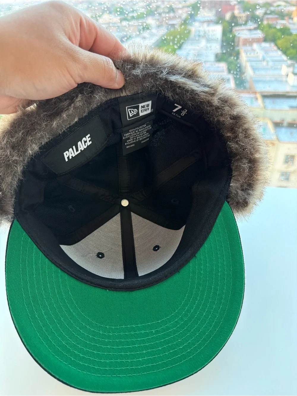 PALACE Black Snapback Hat with Brown Faux Fur Ear Flaps - Picture 5 of 7